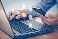 Digital automation concept. Businessman using a computer laptop analysis for process and workflow automation with flowchart, Royalty Free Stock Photo