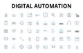Digital automation linear icons set. Robotics, Automation, Artificial Intelligence, Machine Learning, Workflow Royalty Free Stock Photo