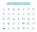 Digital automation linear icons set. Robotics, Automation, Artificial Intelligence, Machine Learning, Workflow Royalty Free Stock Photo
