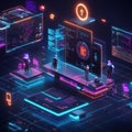Modern workspace showcasing digital avatars interacting with virtual data in a futuristic environment. Generative AI Royalty Free Stock Photo
