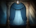 Generated AI belle Epoque blue curtain and window background with classic interior design Royalty Free Stock Photo