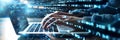 Digital background of code with hands typing on it, computer programming and cyber security technology Royalty Free Stock Photo