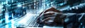 Digital background of code with hands typing on it, computer programming and cyber security Royalty Free Stock Photo