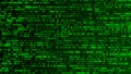 Digital background green matrix. Matrix background. Binary computer code. Hacker coding concept. 3D rendering