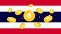Digital Baht coins on Thailand flag background. Central Bank Digital Currency CBDC concept banner background