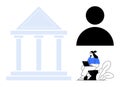 Digital Banking Concept Institutional Building, User Icon, and Person Using Laptop Royalty Free Stock Photo
