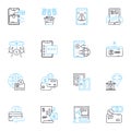 Digital banking linear icons set. FinTech, Mobile, Contactless, Innovation, Security, Cryptocurrency, Cashless line