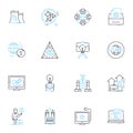 Digital banking linear icons set. Mobile banking, Fintech, Online banking, Neobank, Cryptocurrency, Blockchain