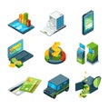 Digital banking. Online bank transaction. Digital operation. Isometric business icon set Royalty Free Stock Photo