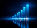 Digital bar graph representing data growth with vibrant blue lighting effects Royalty Free Stock Photo