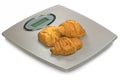 Digital Bathroom Scale And Croissants, Isolated