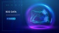 Digital big data cube ai tech background. 3d abstract blue artificial line box. Computer science semiconductor quantum