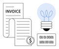 Digital Billing Concept with Invoice, Lightbulb, and Binary Code Royalty Free Stock Photo