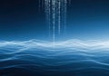 Digital binary code cascading over a futuristic wave-like digital ocean surface Royalty Free Stock Photo