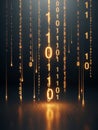 Digital Binary Code Falling Like Rain with Orange Glow data technology Royalty Free Stock Photo