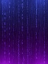 Digital Binary Code Falling with Purple and Blue Gradient Background data technology Royalty Free Stock Photo