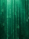 Digital Binary Code Falling in Vertical Lines with Green Glow data technology Royalty Free Stock Photo