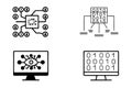 Digital binary code matrix visualization with blue data connections, abstract circuit concept tech line art icon set Royalty Free Stock Photo