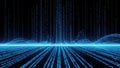 Digital binary code streams with blue light waves and abstract patterns on a dark background Royalty Free Stock Photo