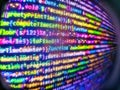 Digital binary computer code. Blue color. Software data monitor new function. Data encryption security code on a computer display Royalty Free Stock Photo