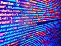 Digital binary data on computer screen. Abstract source code background. Developer occupation work photo. Programming code typing Royalty Free Stock Photo
