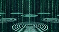 Digital Binary Matrix Grid with Concentric Circles on Dark Reflective Surface Royalty Free Stock Photo