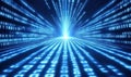 Digital binary tunnel, glowing blue light, data streams, futuristic technology, abstract representation of information