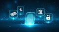 Digital Biometric Fingerprint for Secure Financial Transactions on Futuristic Blue Technology Background Royalty Free Stock Photo