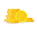 Digital bitcoins flat style isolated on white background. Icon finance heap, gold coin pile. Golden money standing on