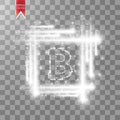 Digital bitcoins symbol with light sqare effect on transparent backgraund.