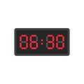 Digital black alarm clock displaying 6:30