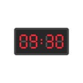Digital black alarm clock displaying 9:30