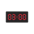 Digital black alarm clock displaying 3:00 o'clock