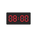 Digital black alarm clock displaying 8:00 o'clock