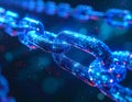 Digital Blockchain Chain Closeup with Data Network Technology, Secure Decentralized Crypto System and Cybersecurity Concept Royalty Free Stock Photo