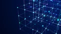 Digital blockchain concept. Data storage in separate cells. Abstract background with dots and connection lines. 3D Royalty Free Stock Photo