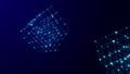 Digital blockchain concept. Data storage in separate cells. Abstract background with dots and connection lines. 3D Royalty Free Stock Photo