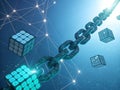 Digital blockchain network connecting cubes and data points Royalty Free Stock Photo