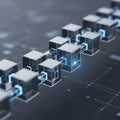 Digital blockchain network connecting cubes with glowing data streams Royalty Free Stock Photo