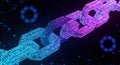 Digital blockchain network with glowing binary code links Royalty Free Stock Photo