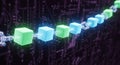 Digital blockchain network with glowing cubes representing secure data blocks in a futuristic system Royalty Free Stock Photo