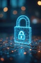 Digital blockchain network with secure data encryption. Cybersecurity technology on abstract blurred background. Image shows Royalty Free Stock Photo