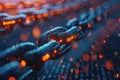Digital blockchain technology concept with a glowing chain link made of binary code, symbolizing secure and decentralized data Royalty Free Stock Photo
