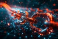 Digital blockchain technology concept with a glowing chain link made of binary code, symbolizing secure and decentralized data Royalty Free Stock Photo