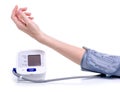 Digital blood pressure monitor electric tonometer in hand