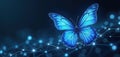 Digital blue butterfly on glowing network. Insect represents digital transformation, data science. Connection, cybernetics, Royalty Free Stock Photo