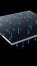 Digital blue data streams cascade down a reflective surface, creating a mesmerizing visual effect in a dark environment with a Royalty Free Stock Photo