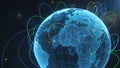 Digital globe with interconnected network lines and data points blue green Royalty Free Stock Photo