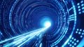 Digital blue tunnel with glowing data stream and binary code, symbolizing high-speed internet and network Royalty Free Stock Photo