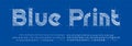 Digital blueprint font with hatching on project sketch grid. Technical industrial typography for engineering